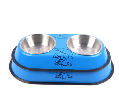 Drools&Tools Blue Steel Double Bowls