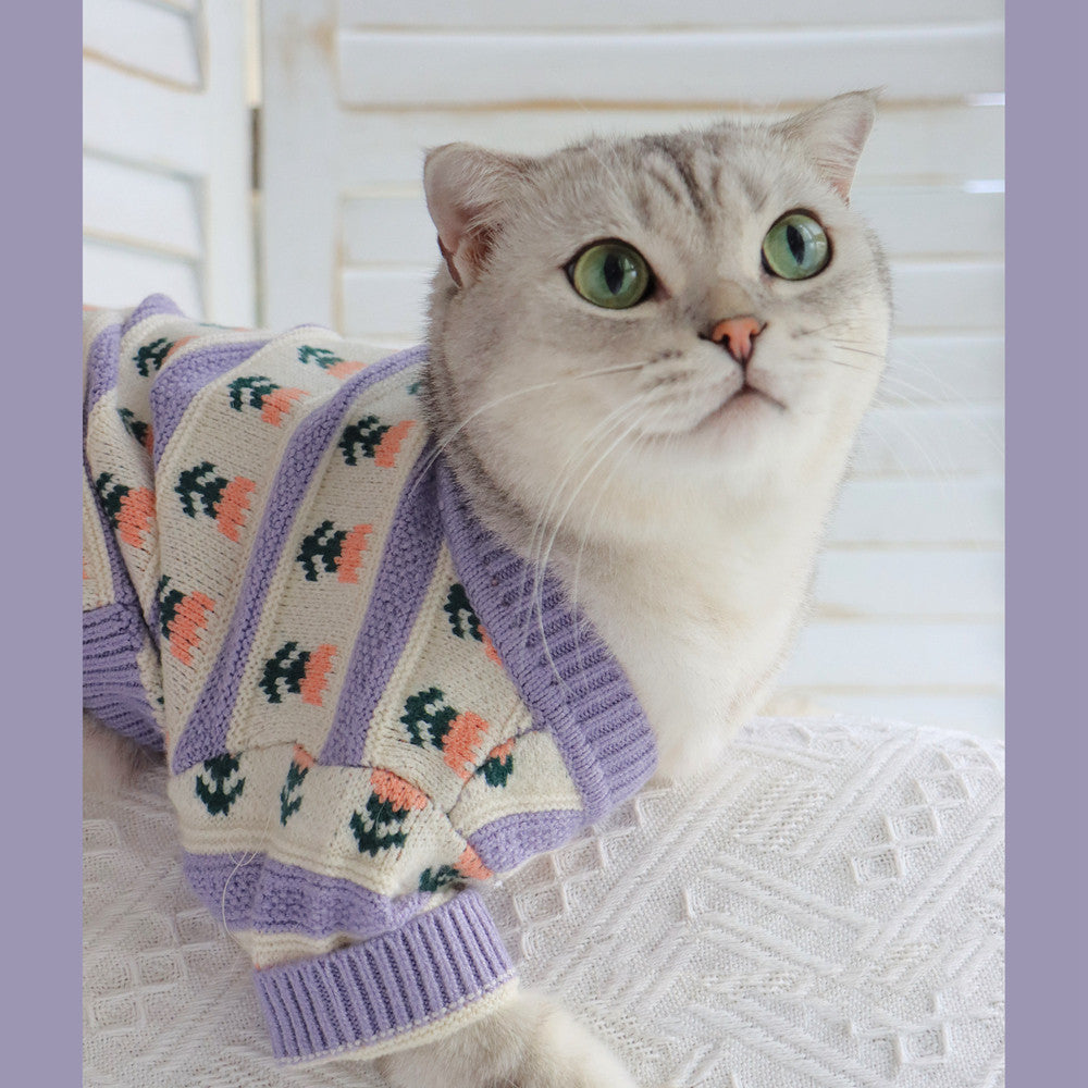 Retro Purple Flower Sweater for Cats