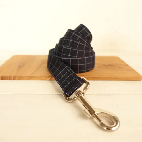 Gray Plaid Bow Dog Collar and Leash Set