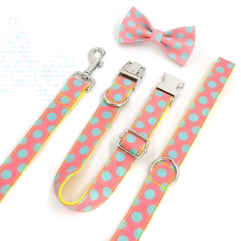 Polka Dog Collar with Traction Rope
