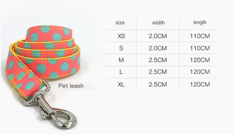 Polka Dog Collar with Traction Rope