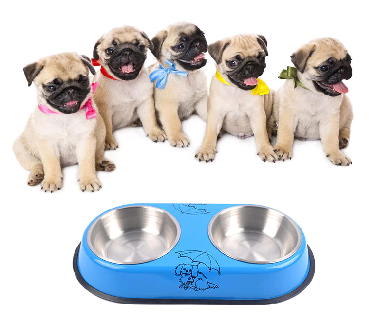 Drools&Tools Blue Steel Double Bowls