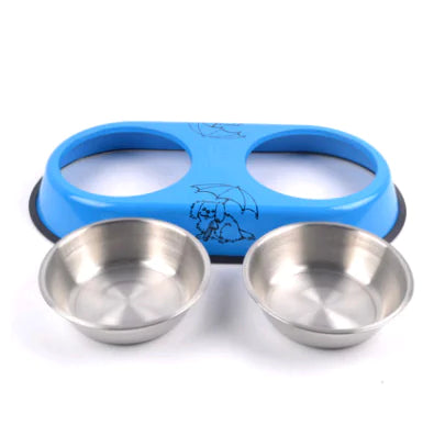 Drools&Tools Blue Steel Double Bowls