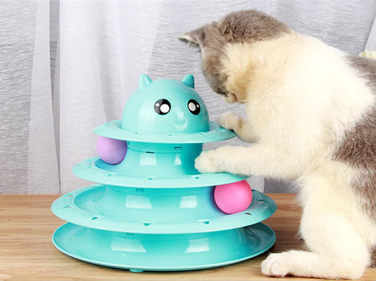 SpinTower™ Cat Toy – Three-Tier Turntable with Spinning Balls