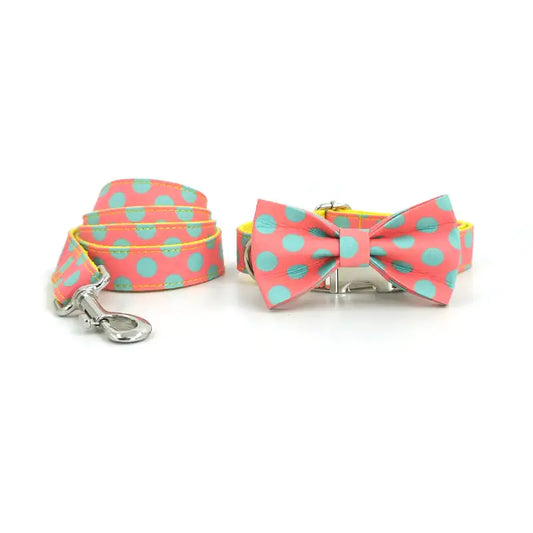 Polka Dog Collar with Traction Rope