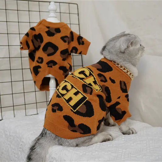 Leopard Print Wool Sweater for Cats